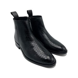 BLACK SNACK TEXTURED LEATHER CHELSEA BOOTS